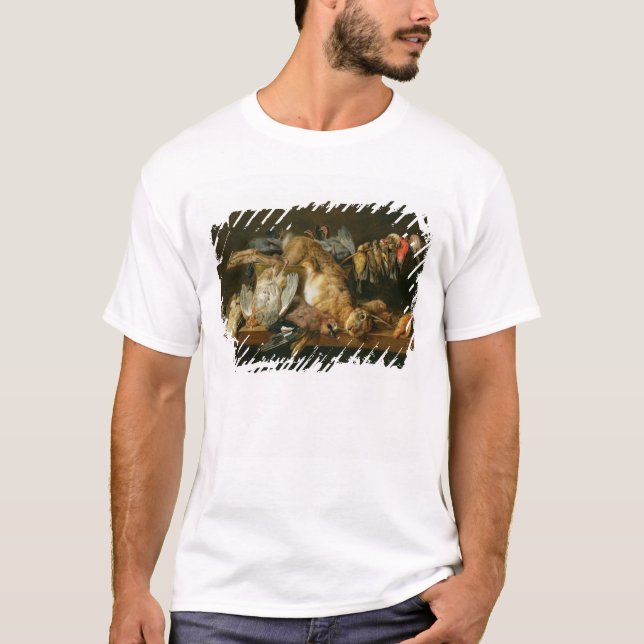 Camiseta Ainda vida de pássaros inoperantes e de uma lebre (Frente)