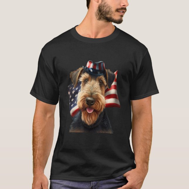 Camiseta Airedale Terrier 4th of July  Airedale Terrier Ame (Frente)