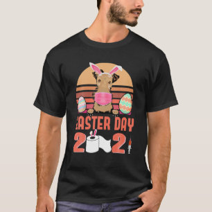 Camiseta Airedale Terrier Dog Face Mask Bunny Páscoa De Ov