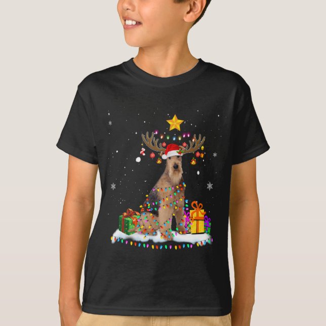 Camiseta Airedale Terrier Dog natalino Reindee Natal (Frente)