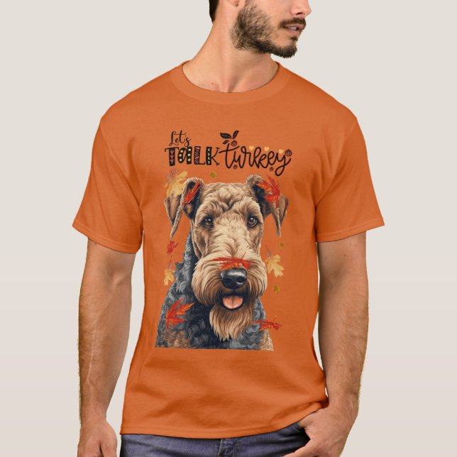 Camiseta Airedale Terrier Fala Vamos Turco Engraçado Cão Lo (Frente)