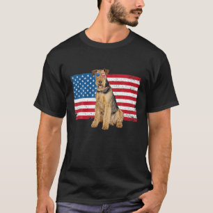 Camiseta Airedale Terrier Pai Mãe Americana Bandeira Cacho