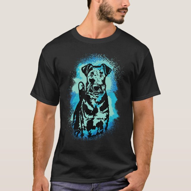 Camiseta Airedale Terrier Paint Blue Design Cachorro Mãe Pa (Frente)