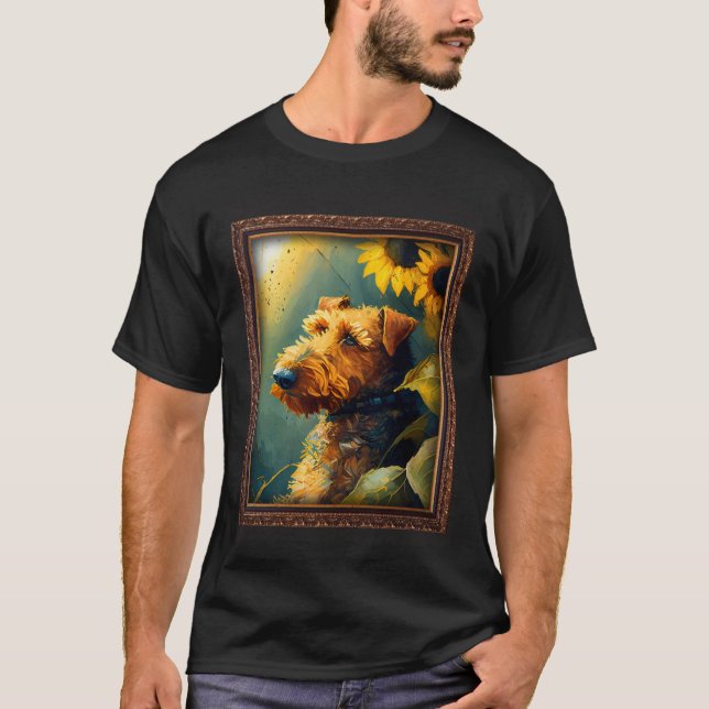 Camiseta Airedale Terrier Painting Sunflower Flower Mom Wom (Frente)