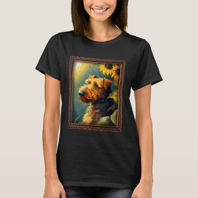 Camiseta Airedale Terrier Painting Sunflower Flower Mom Wom (Frente)