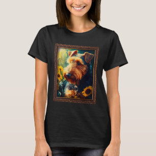 Camiseta Airedale Terrier Pintando Flor de Girassol Mãe Wom