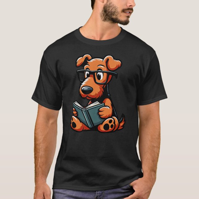 Camiseta Airedale Terrier Reading Funny Dog Book Lover (Frente)