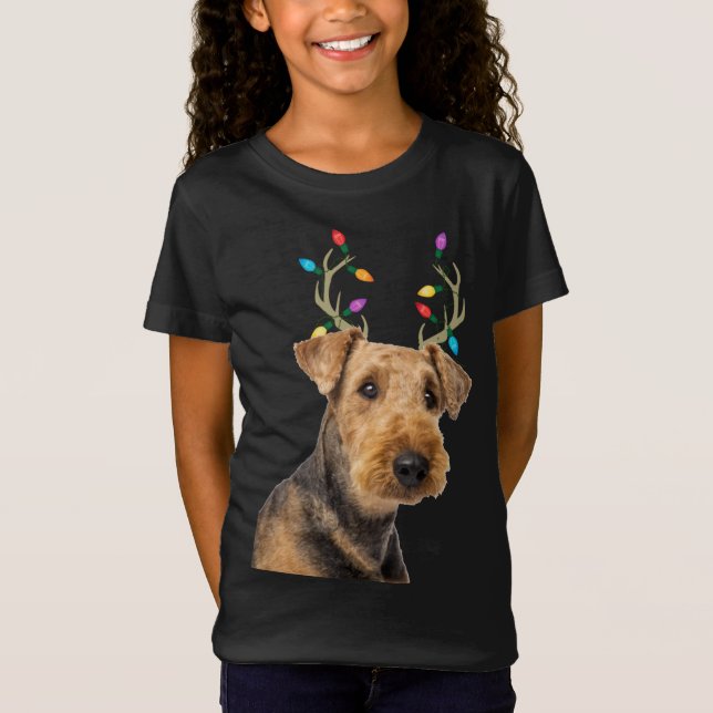 Camiseta Airedale Terrier Reindeer Cão de Natal (Frente)