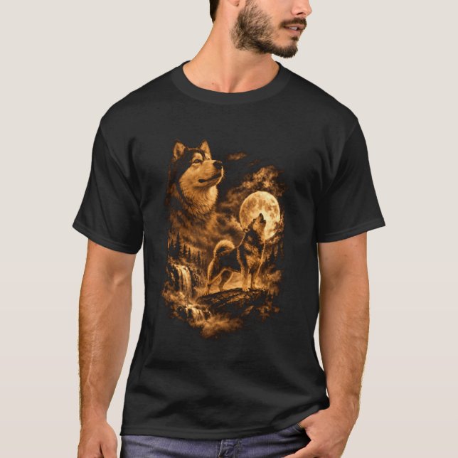 Camiseta Airedale Terrier Uivando Cachorro Lua Fantasia Flo (Frente)