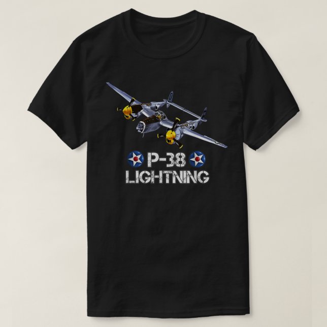 Camiseta Airpla de Combatente de Luz P-38, na 2ª Guerra Mun (Frente do Design)