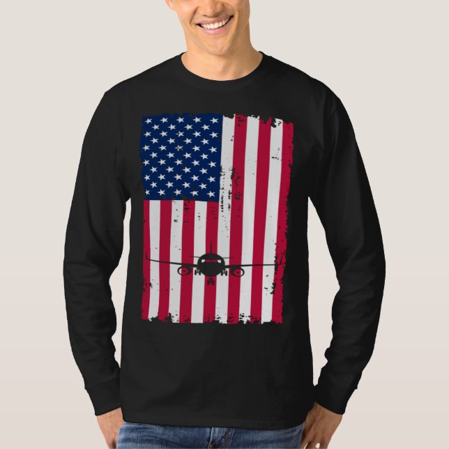 Camiseta Airplane American Flag Pilot Jet Aviation (Frente)