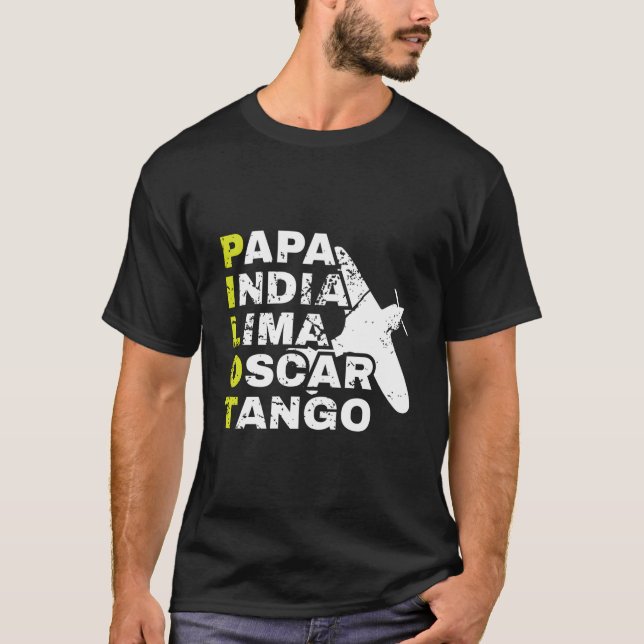 Camiseta Airplane Pilot Phonetic Alphabet Papa India Lima O (Frente)