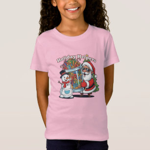 Camiseta "Ajudantes de Férias" Papai Noel e Boneco de Neve