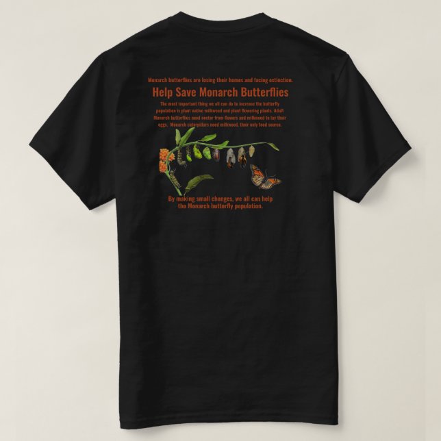 Camiseta Ajude a Salvar as Borboletas Monarca (Verso do Design)