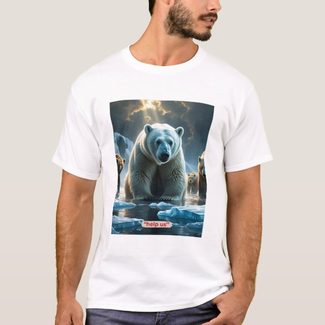 Camiseta Ajude-nos - Ursos Polares em T-Shirt Gentil (Frente)