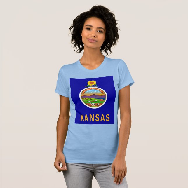 Camiseta Ajustado Slim - Bandeira do Estado do Kansas (Frente Completa)