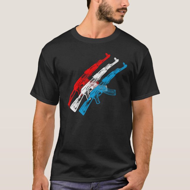 Camiseta AK 47, vermelho, branco e azul (Frente)