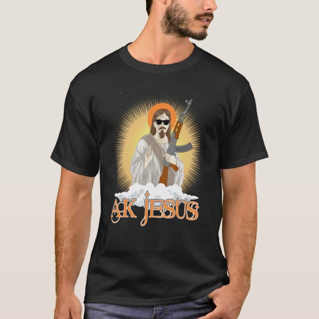 Camiseta AK Jesus Veste Óculos escuros na nuvem brilhante (Frente)