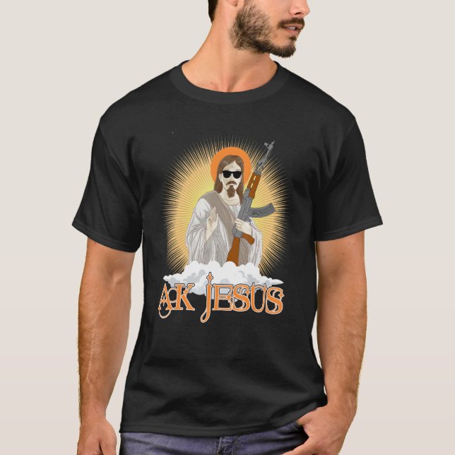 Camiseta AK Jesus Veste Óculos escuros na nuvem brilhante (Frente)