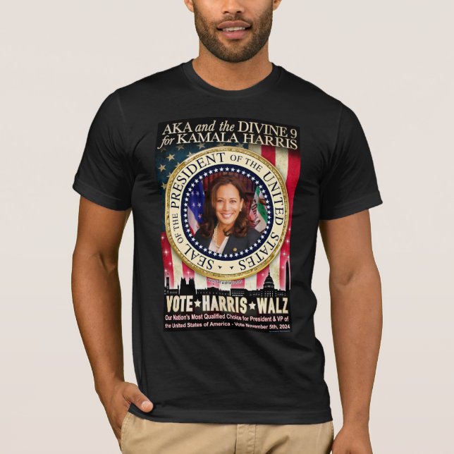 Camiseta AKA e o Divino Nove para Kamala Harris (Frente)