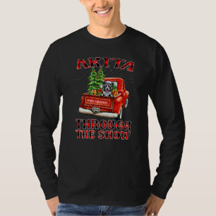 Camiseta Akita Através da Neve Natal Cachorro Caminhão Xadr