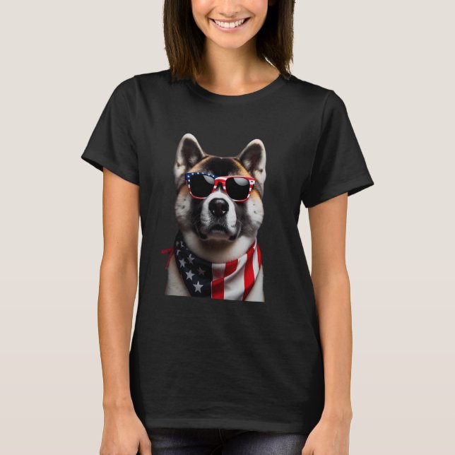 Camiseta Akita Dog 4 De Julho Dia Da Independência American (Frente)