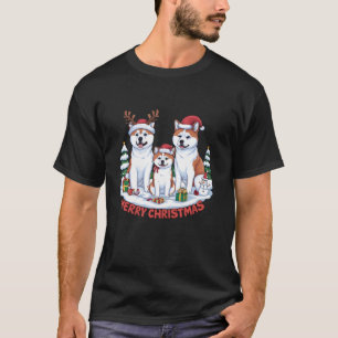 Camiseta Akita Dog Árvore De Natal Lança Com Decoração