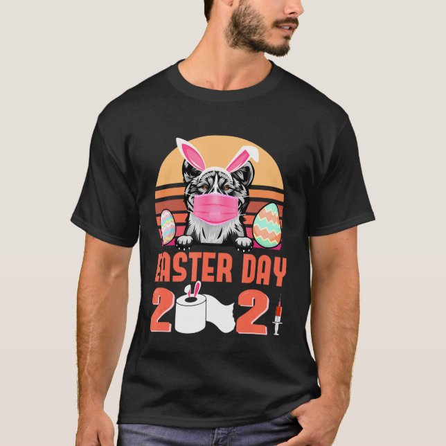 Camiseta Akita Dog Face Mask Bunny Ovo Dia 2021 (Frente)