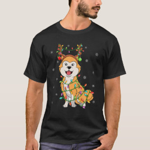 Camiseta Akita Dog Xmas Lighting Reindeer Hat Akita Christm