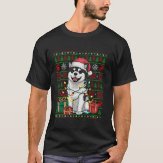 Camiseta Akita Dog Xmas Lights Ugly Santa Hat Akita Christm