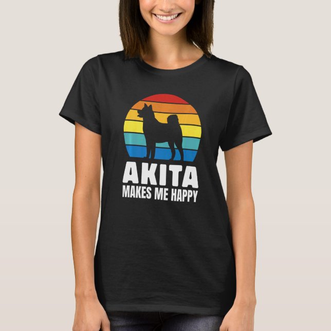 Camiseta Akita Faz-Me Feliz Raça De Cachorro (Frente)