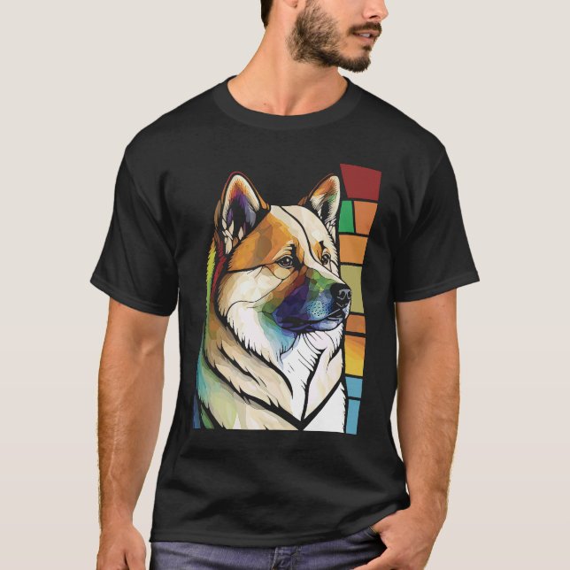 Camiseta Akita Inu  Colorful Stained Glass Pop (Frente)