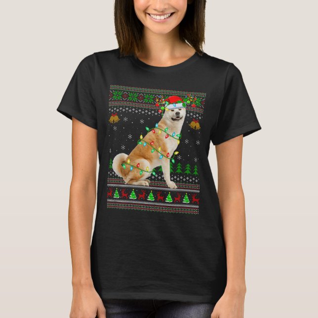 Camiseta Akita Inu Dog Ugly Christmas Sweaters Holiday Sant (Frente)