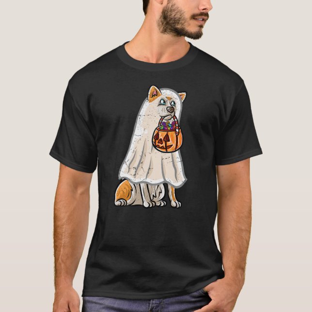Camiseta Akita Inu Happy Halloween Costume Ghost Trick or T (Frente)