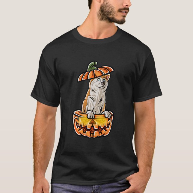 Camiseta Akita Inu Happy Halloween Pumpkin Dog Long Sleeve (Frente)