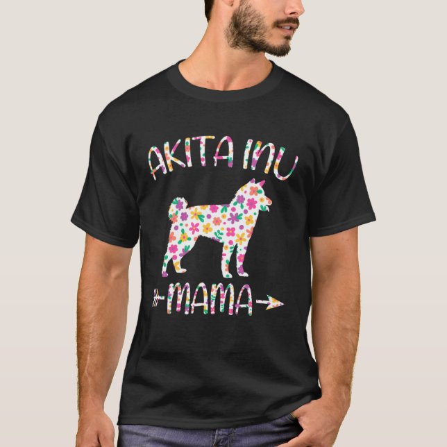 Camiseta Akita Inu Mama Floral Dog Mom Mothers Day (Frente)