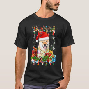 Camiseta Akita Inu Natal Tee Reindeer Luzes De Natal