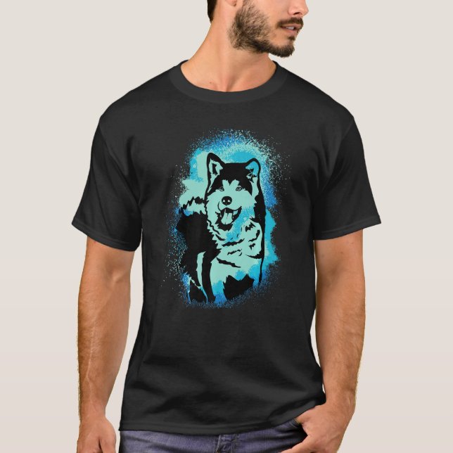 Camiseta Akita Inu Paint Blue Design Dog Mom Dad Premium (Frente)