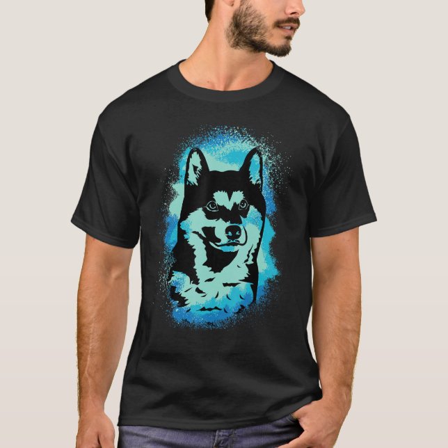Camiseta Akita Inu Paint Blue Design Dog Pai Mãe (Frente)