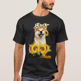 Camiseta Akita Mãe Sunflower Summer Cachorro Mãe Mãe Mulher