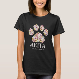 Camiseta Akita Mama Floral Paw Dog Mãe 