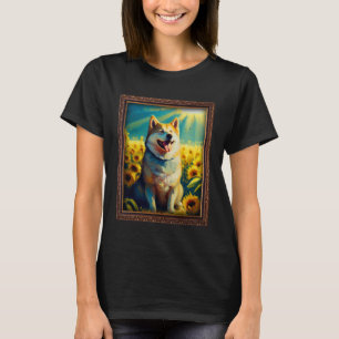 Camiseta Akita Pintura Flor de Girassol Mãe Mulheres Floral