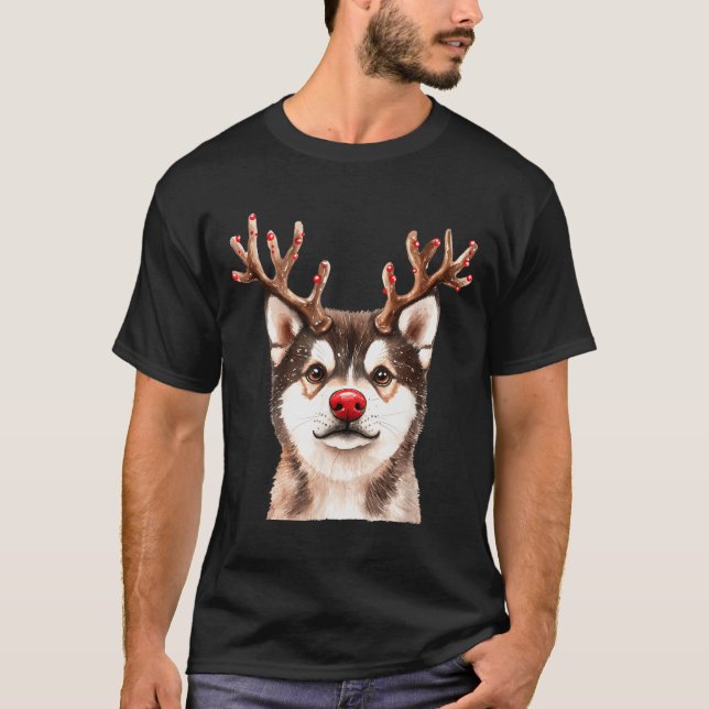 Camiseta Akita Reindeer Christmas Lights Dog Lover Xmas Paj (Frente)