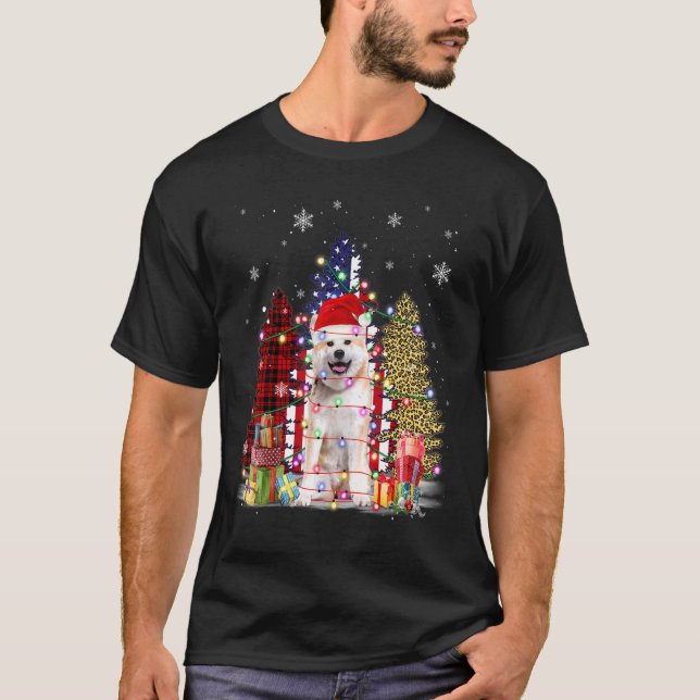 Camiseta Akita Santa Hat Light Buffalo Xadrez Leopard Xmas  (Frente)
