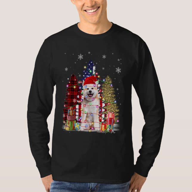 Camiseta Akita Santa Hat Light Buffalo Xadrez Leopard Xmas  (Frente)