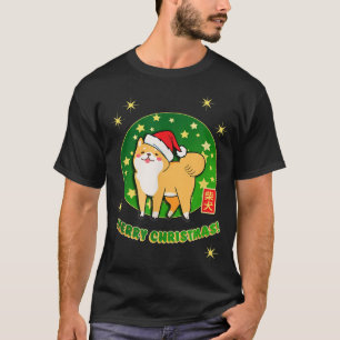 Camiseta Akita Shiba Inu Natal Santa Hat Stars Green Re