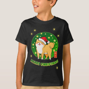 Camiseta Akita Shiba Inu Natal Santa Hat Stars Green Re