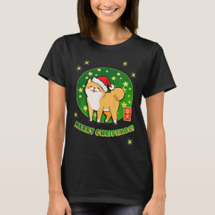 Camiseta Akita Shiba Inu Natal Santa Hat Stars Green Re