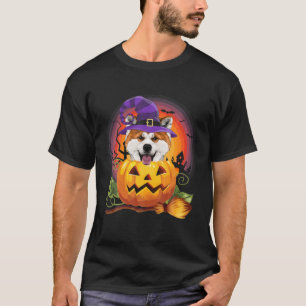 Camiseta Akita Witch Pumpkin Halloween Dog Figurume