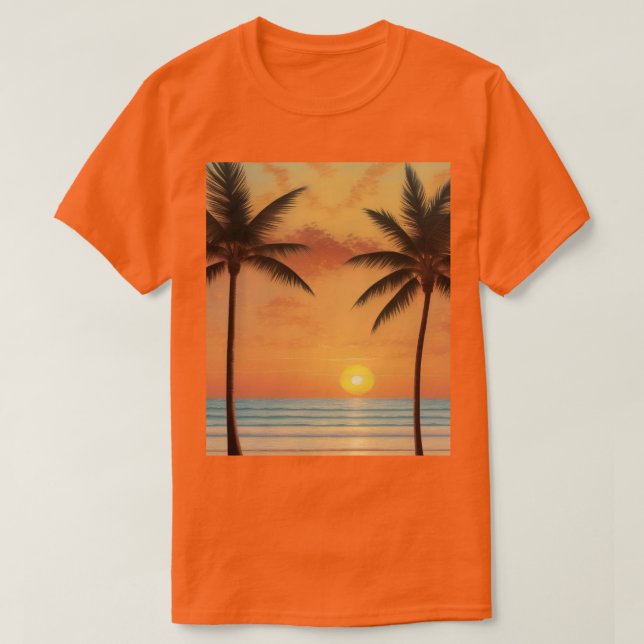 Camiseta Al Art Morning Sunrise Praia Palm Tres T-Shirt (Frente do Design)